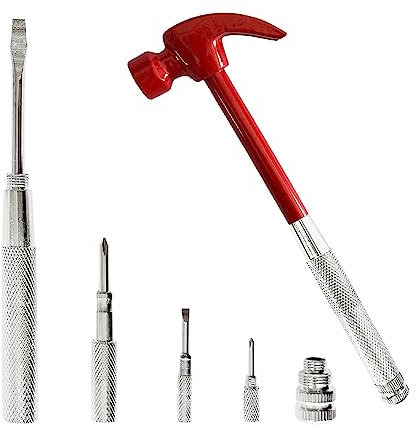 Small Hammer 6 in 1 Metal Hammer & Screwdriver, Multitool Camping Hammer Set Screwdriver Hammers Tools Mini Hammer with Screwdriver Hammers Hand Tools Multitool Hammer (Red)