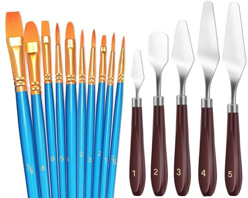 15 Pezzi Spatole per Pittura a Olio,Acciaio Inox Set Coltelli di Pittura con Pennelli per Acrilica,Acquerello,Palette Knife Set Raschietto con Manico in Plastica