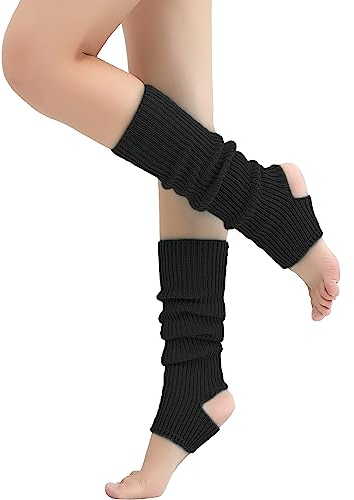 Nanxson Damen Stulpen Gothic Punk Gerippte Gestrickte Beinlinge Harajuku Beinwärmer für Party Sport Freizeitsocken (Schwarz)