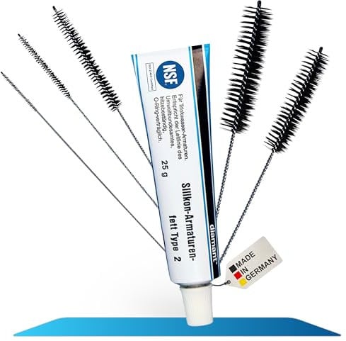 fancility® 25g Silikonfett für Kaffeevollautomaten [NSF zertifiziert] + 5 XL Reinigungsbürsten - diamant Armaturenfett, Schmierfett lebensmittelecht für Dichtungen, O-Ringe, Hahnfett universell (L)