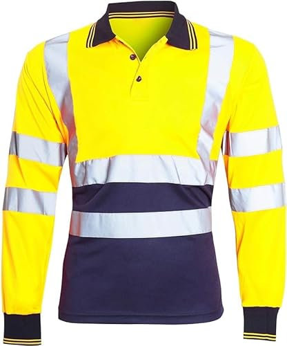 JMA Trading Hi Viz Long Sleeve T-Shirt - Men's Reflective Tape Safety Hi Vis Security Work Breathable Lightweight Workwear T-Shirt (UK, Alpha, XL, Regular, Regular, Standard, Yellow/Navy)