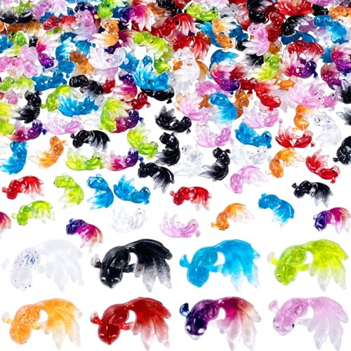 HINZIC 144Pcs Kawaii Fish Nail Charm White Pink Light Purple Red Blue Black Yellow Green Mermaid Koi Fish Dangle Lucky Wedding Prom Engagement Accessories for Scrapbooking Phone Case Doll House Decor,