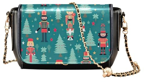 Snowmen Blue Women Crossbody Bags Long Strap Stylish Clutch Purse Soft Leather Handbags, Nutcrackers and Christmas Trees