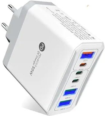 Cargador USB Múltiple 6 Puertos 55W - Carga Rápida USB C QC 3.0 Quick Charger - Compatible Con Todos Móviles Incluidos Samsung, Xiaomi