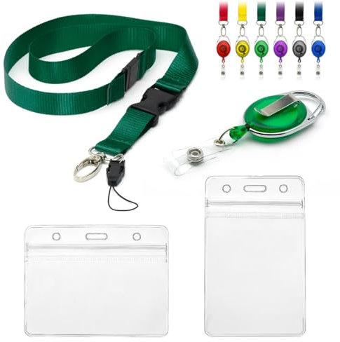 Lot de 4 cordons avec porte-cartes - Comprend 1 cordon de sécurité amovible, 1 clip rétractable pour bobine Yo Yo, 2 badges d'identification transparents étanches - pochettes d'identité double face en