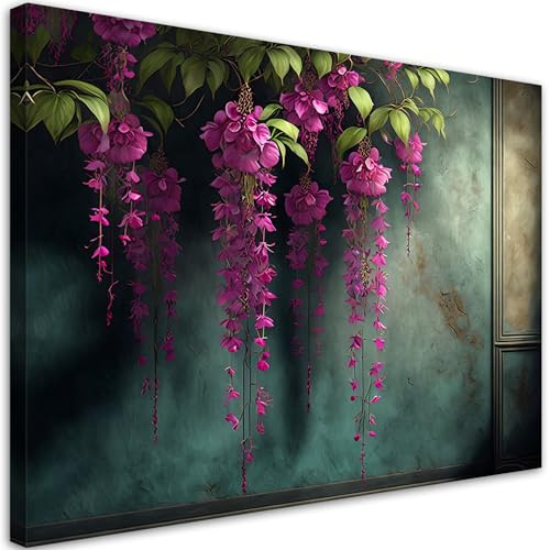 Feeby Leinwandbilder - Deko Bilder - Hängende Rosa Blumen - Canvas 120x80 1tlg- Wandbilder Schlafzimmer - Aesthetic Room Decor - Modern Wanddeko - Bild auf Leinwand - Fertig Gespannd
