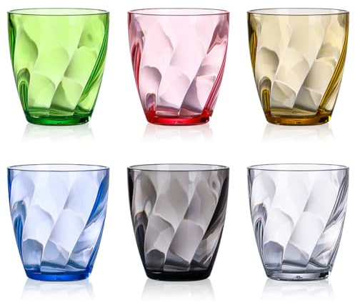 TIE-DailyNec 6 Stück Wassergläser Set aus Kunststoff, 300ml Trinkbecher Plastik,Stapelbare Bunte Trinkgläser Wiederverwendbare, Stapelbar Camping Gläser für Picknicks, Camping, Partys