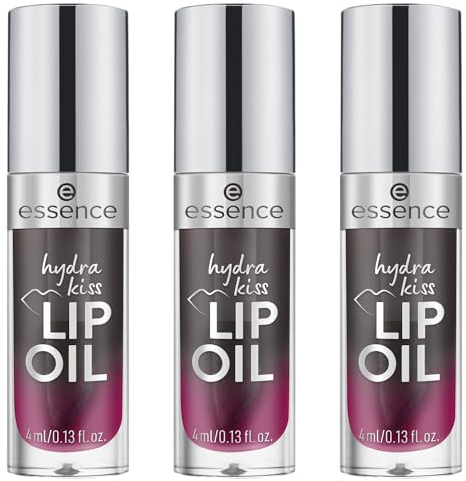 essence hydra kiss LIP OIL, Lipgloss, Nr. 05, Schwarz, feuchtigkeitsspendend, pflegend, mit Ölen, glänzend, vegan, ohne Parabene, ohne Mikroplastikpartikel, Nanopartikel frei, 3er Pack (3x4ml)