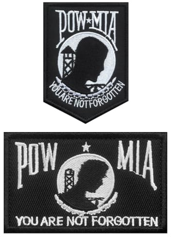 2 StückPOW MIA YOU ARE NOT FORGOTTENFlagge Patch Bügelbild Aufbügler Iron On Flicken Taktisch Militär Applikation für Kleidung Baseballkappe Taschen Weste Jacke Rucksäcke