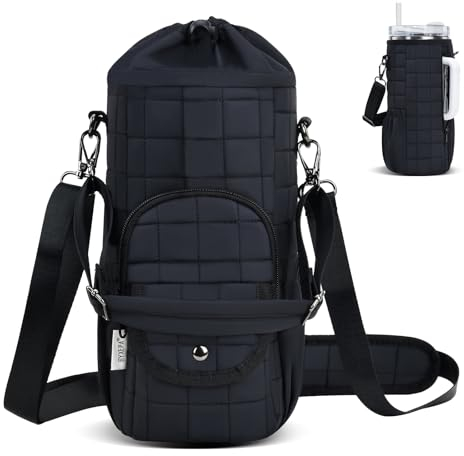 Borsa termica per bottiglie d'acqua, con tasca per telefono, borsa porta bottiglia d'acqua, borsa a tracolla per uso quotidiano con tracolla regolabile, grande spazio per bicchieri Stanley da 1,18 l e