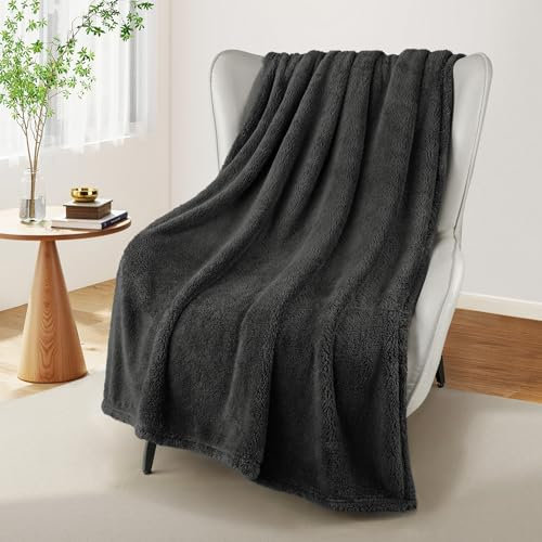 Exclusivo Mezcla Soft Fleece Throw Blanket for Sofa, Super Soft Velvet Plush Blanket for Bed, Fuzzy Cozy and Warm for All Seasons, 127x152 CM, Dark Grey