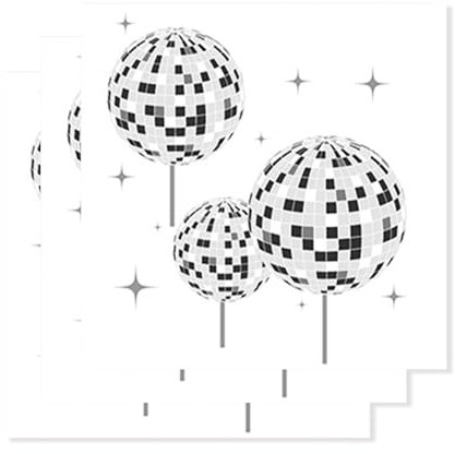 ParPix 20 Stück Disco Servietten, 33x33cm Party Deko, 70er 80er 90er Geburtstag Papierservietten, Discokugel Dekorationen