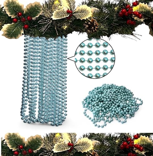 10m Weihnachten Perlengirlande, Luxus Weihnachtsbaum & Raumdekoration, 8mm Perlen, 10m Lange Christbaumschmuck Perlenkette (Eisblau)