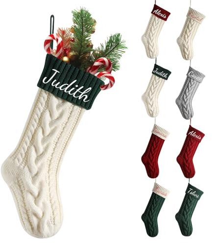 Nikolausstrumpf Personalisiert Weihnachtsstrumpf, Gestickt Nikolaus Socken, Nikolausstiefel Zum Befüllen Mit Namen Weihnachtssocken Zum Aufhängen Maschenware 18inch/46cm (Grün+Weiß)