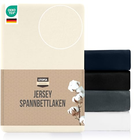 Utopia Bedding Jersey Spannbettlaken Beige 140 x 200 cm | Matratzenhöhe Bis 25 cm - Bettlaken Baumwollmischung
