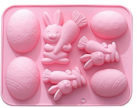 TELAIN Easter Silicone Mould for Chocolates and Cakes, 7 Cavities, Heat-resistant, Pink, Baking Mould, Irregular Shape