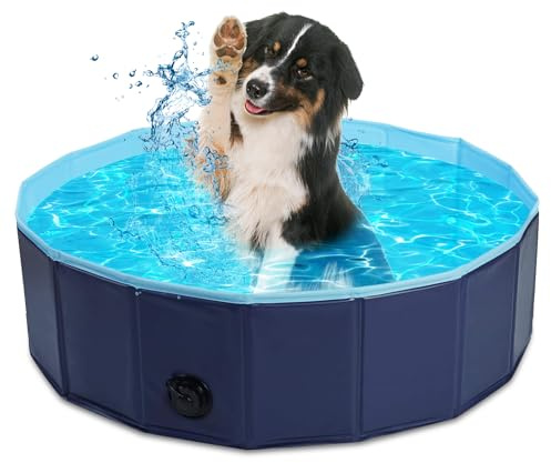Hundepool für Kleine Hunde, 80x20cm Hundebadewanne, Faltbarer Planschbecken, Tragbar Hunde Pools, Abriebfest, Rutschfest Swimmingpool für Hundes, PVC Schwimmbecken mit Ablassventil, Hundeplanschbecken