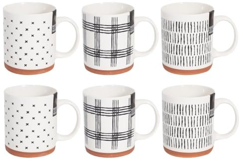 Set of 6 Clay Base New Bone China Coffee Mugs Tea Cups Home Black White Modern Mug Set Kitchen
