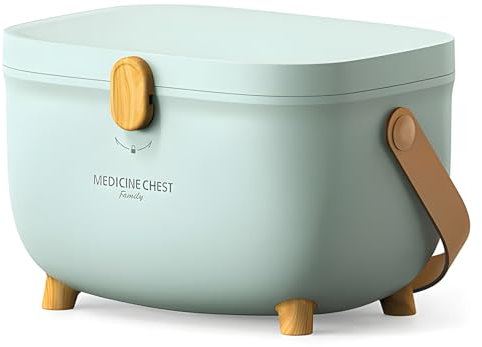 Medication Storage Box - Medicine Box, 2-Layer Medicine Storage Box Large, Plastic Oval First Aid Box, Portable Medicine Emergency Bins, for Home,Office,School, Dorm (Green)