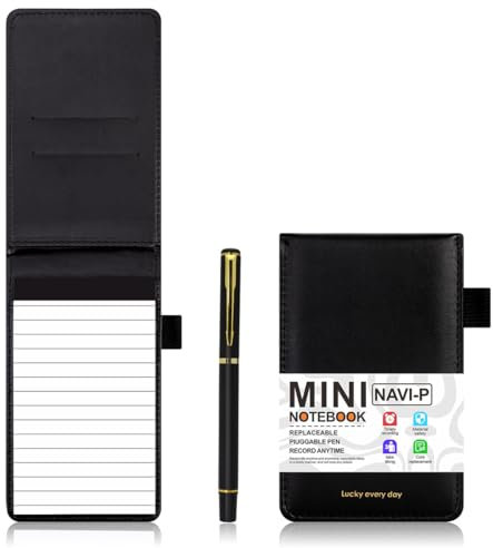 HABNI 1 Set Mini Blocco Note A7 con Penna in Metallo e 50 Fogli a Righe, Copertina in Pelle PU, Taccuino Tascabile a Righe, A7 Notebook per la Scuola, Ufficio, Conferenza (Nero)