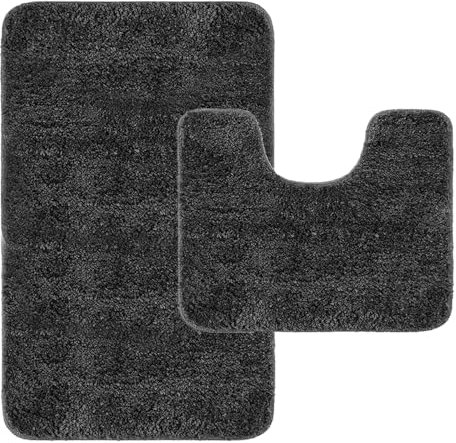 Achiiso Badezimmerteppich Set, Badematten Set 2 Teilig Waschbar, Super Absorbierende Badematten, Mikrofaser Badematte rutschfest, Maschinenwaschbares Bad Teppiche Set (Holzkohle,U40x50cm + 50x80cm)