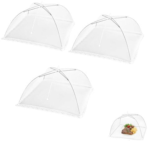 3Pcs Food Covers, Food Covers Mesh Pop Up, Reusable Food Net Cover, Large Collapsible Food Cover for Outdoors, Screen Tents Parties Picnics BBQ,Reusable and Collapsible