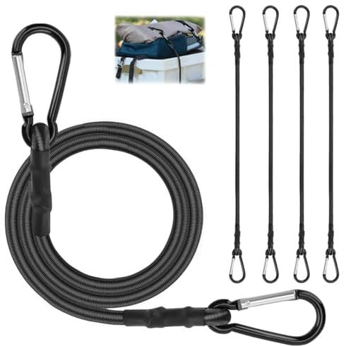 Pack of 4 Elastic Bands for Campers, 120 cm Tensioning Elastic Straps with Hooks, Outdoor Expander Straps, Table Chair Tent Fastening Rope, Rubber Tensioner for Luggage Attachment, Camping, Bike