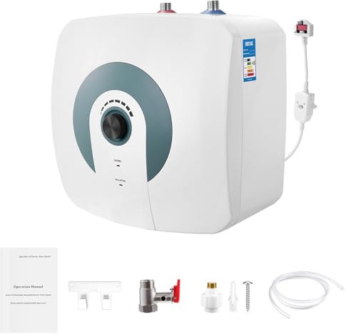 Sararoom 1500W Electric Water Heater, 220V Mini Under Sink Water Heater with LCD Display and Temperature Knob, Instant Water Tap with 15L Water Tank for Kitchen, Lounge, Bathroom, UK Plug