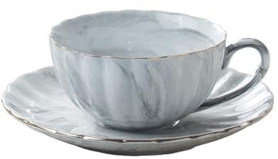 Taza Y Plato Taza y platillo de porcelana con textura de mármol, taza de café de 200 ml, taza de cerámica for té de la tarde inglés, juego de taza de leche for desayuno, vajilla de café Para Decorativ