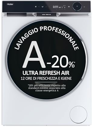 Haier X Serie 9 Lavatrice 10 Kg, Libera Installazione, Carica Frontale, Classe A-30%, 1400 Giri, Ultra Fresh Air e Ciclo Refresh a Vapore, Wi-Fi con App hOn, 85x60x62 cm, Bianca – HW100-B14387U-IT