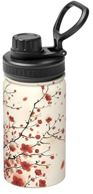 Bouteille d'eau isotherme japonaise en acier inoxydable avec imprimé floral prune printanière, 355 ml, garde au froid et au chaud