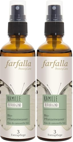 farfalla Kamille Bio-Pflanzenwasser 75ml - Kamillenhydrolat Bio-Pflanzenwasser - Hautberuhigend - Vegan & Dermatologisch Getestet - 100% zertifizierte Naturkosmetik (Packung mit 2)