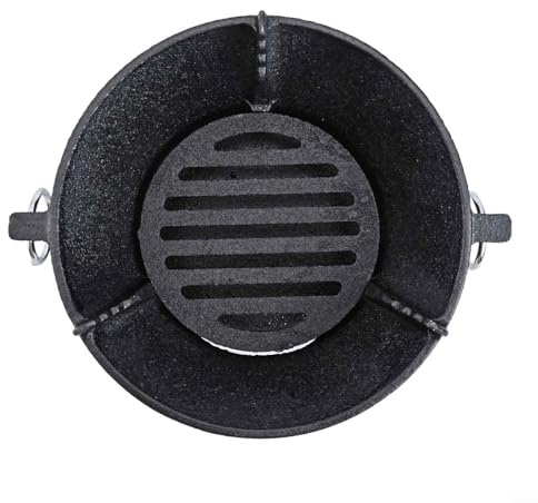 Poêle à charbon en fonte avec fond épais pour une conduction thermique uniforme - Table de cuisson coréenne - Barbecue japonais - Réchaud d'extérieur portable (19,5 cm)