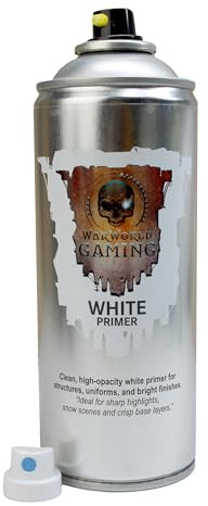 War World Gaming White Primer Spray 400ml – Matt Base Coat for Miniatures, Wargaming, Model Railway & Dioramas – Made in UK Dual Nozzel set. General Spray and detail spray