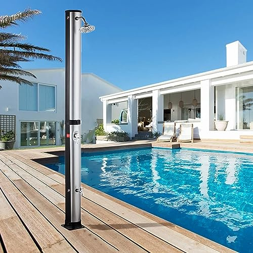 YAOJIA duchas Piscinas Exterior Ducha Solar Exterior De Acero Inoxidable Inoxidable De 38 L, 10 Galones con Cabezal De Ducha Y Grifo For Ducha De Pie, Agua Fría Y Caliente Ajustable