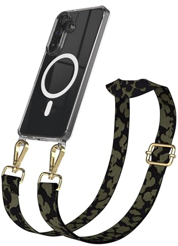 EAZY CASE Handykette - Verstellbares Taschenband kompatibel mit Galaxy S26 Plus, Schulterriemen, Handykordel mit Silikon Hülle, Qi Charging kompatibel, Umhängetasche, Dunkelgrün Camouflage Gold