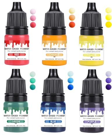 KAHZOR 6 Couleurs Colorants Pigments Liquides Hautement Concentrés pour Plâtre, Béton, Résine, Ciment, Moulage & Loisirs Créatifs DIY