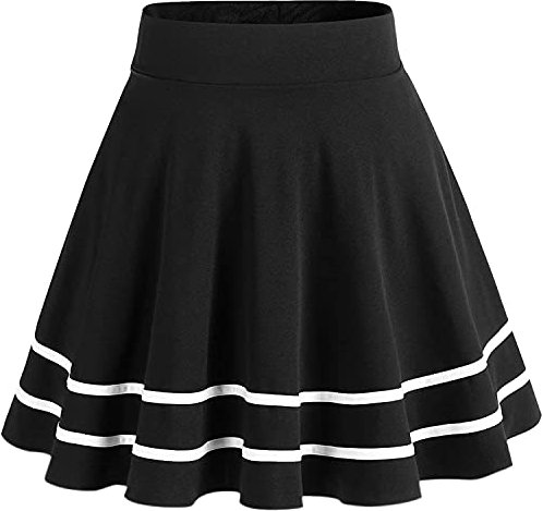 DRESSTELLS Gonna Corta Svasata Mini Gonna da Pattinatrice Versatile Elastica Solida Colore Gonna, Black-White XL
