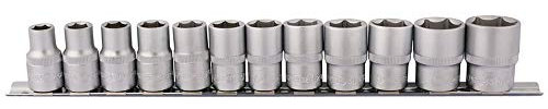 Draper 1/2 12 Piece Square Drive Metric Socket Set | Micrometre Reversible Hand Tool | Chrome Vanadium Steel Sockets Mechanics Car Tools | Metal Rail | 16402