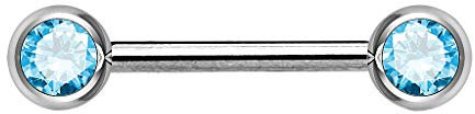 Piercingfaktor Brustwarzen Piercing Intimpiercing Nippelpiercing Brust Nippel Intim Barbell mit Hantel Zwei Strass Kristall Kugel 1,6mm x 14mm x 6mm Silber Aqua