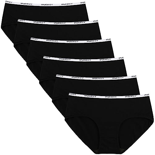 INNERSY Slip Damen Baumwolle Unterhosen Schwarz Taillenslip Frauen Hipster Panties Sport 6 Pack (M, Schwarz)