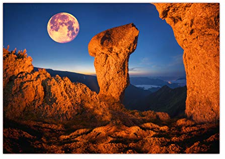 XXL Poster 100 x 70cm (F-238) magische Berglandschaften, Gebirge im Mondlicht Wüstenlandschaft (Lieferung gerollt!)