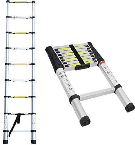 Aluminium Lightweight 2.6M 8.5Ft Telescopic Telescoping Ladders Multi-Purpose Folding Extension Portable Climb Loft Ladder for Indoor Outdoor Activity Easy Carry with Safety Lock