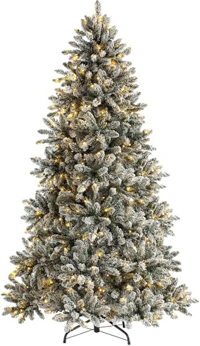 WeRChristmas Pre-Lit Full Bodied Snow Flocked Christmas Tree with 250 Chasing Warm LED Lights, Multi-Colour, 5 feet/1.5m | 669 PVC Tips, 250 Warm White LEDs, Heavy Snow Flocked Finish, 102cm Diameter, Metal Stand, 1.5m Tree