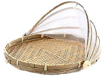 Cratone Brot-Korb Picknickkorb Mit Gaze Obstschale Mit Fliegenschutz Insektenschutz Cover-Hand-Woven Korb Obstschale Mit Fliegenschutzhaube Bambus Schale Korb Aus Geflochten Dekorativ