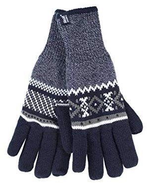HEAT HOLDERS - Herren Winter Fleece Strick Elegant Gestreift Handschuhe (Marine (Karlstad), L/XL)