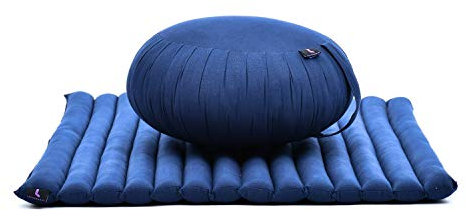 Leewadee Meditationsset - Meditationsset aus Kapok, Kissen und Meditationsmatte Zafu und Zabuton, Blau