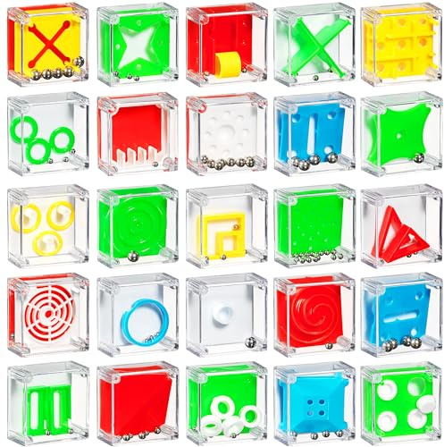 Mini Cube Puzzle Box Set Pack of 24 3.8cm - Kids Party Favours Bag Fillers | Balance IQ mini maze ball games for kids, teens & adults. Great classroom prizes & family fun.