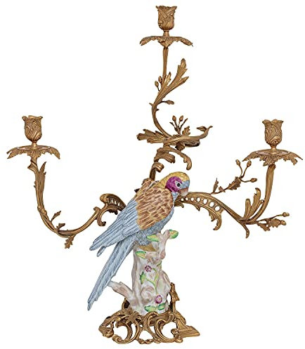aubaho Kerzenständer Vogel Papagei Kerzenhalter Porzellan Bronze Antik-Stil 62cm (b)