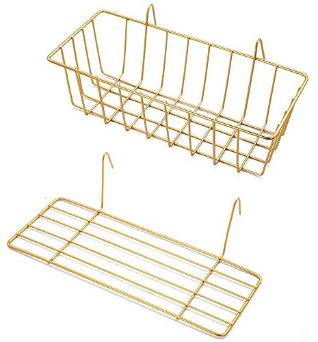 GBYAN Gitterkörbchen Metalldraht Korb für Gitterwand Hänge Korb Straight Shelf Flower Pot Display Holder for Wire Wall Grid Panel, 2 Pack